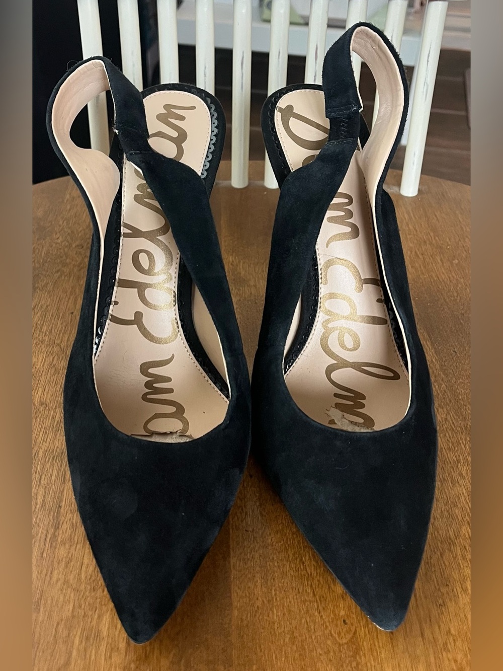 🌻 Sam Edelman Black Suede Pointed Slingback Pumps - Classic Evening Heel